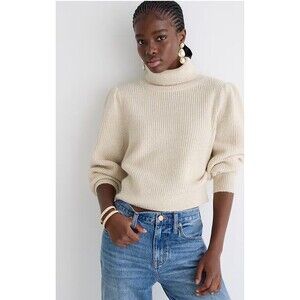 J. Crew Women's Cropped Puff-Sleeve Turtleneck Sweater Size L Alpaca Blend Soft